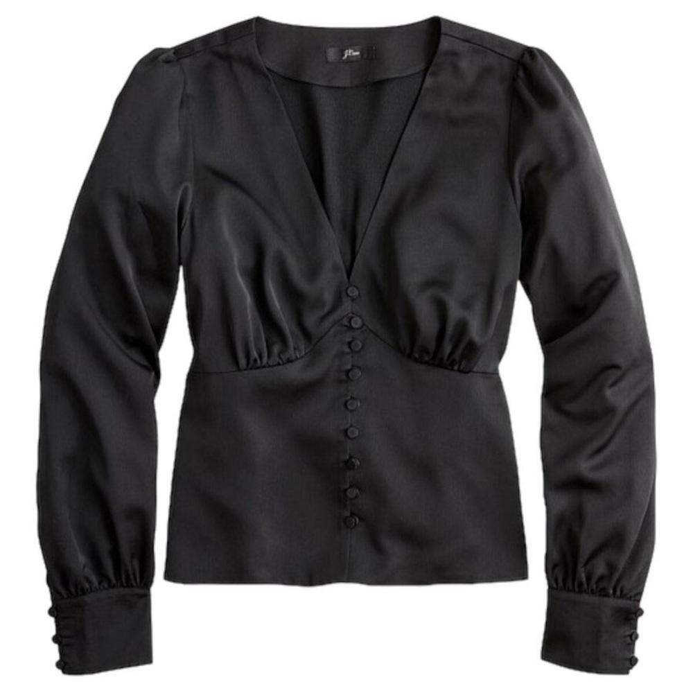 J. Crew Womens Deep V-Neck Button Front Satin Blouse Top Size 2